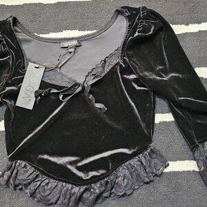 Dolls Kill Widow Dim the Light Velvet Bustier Top with Lace